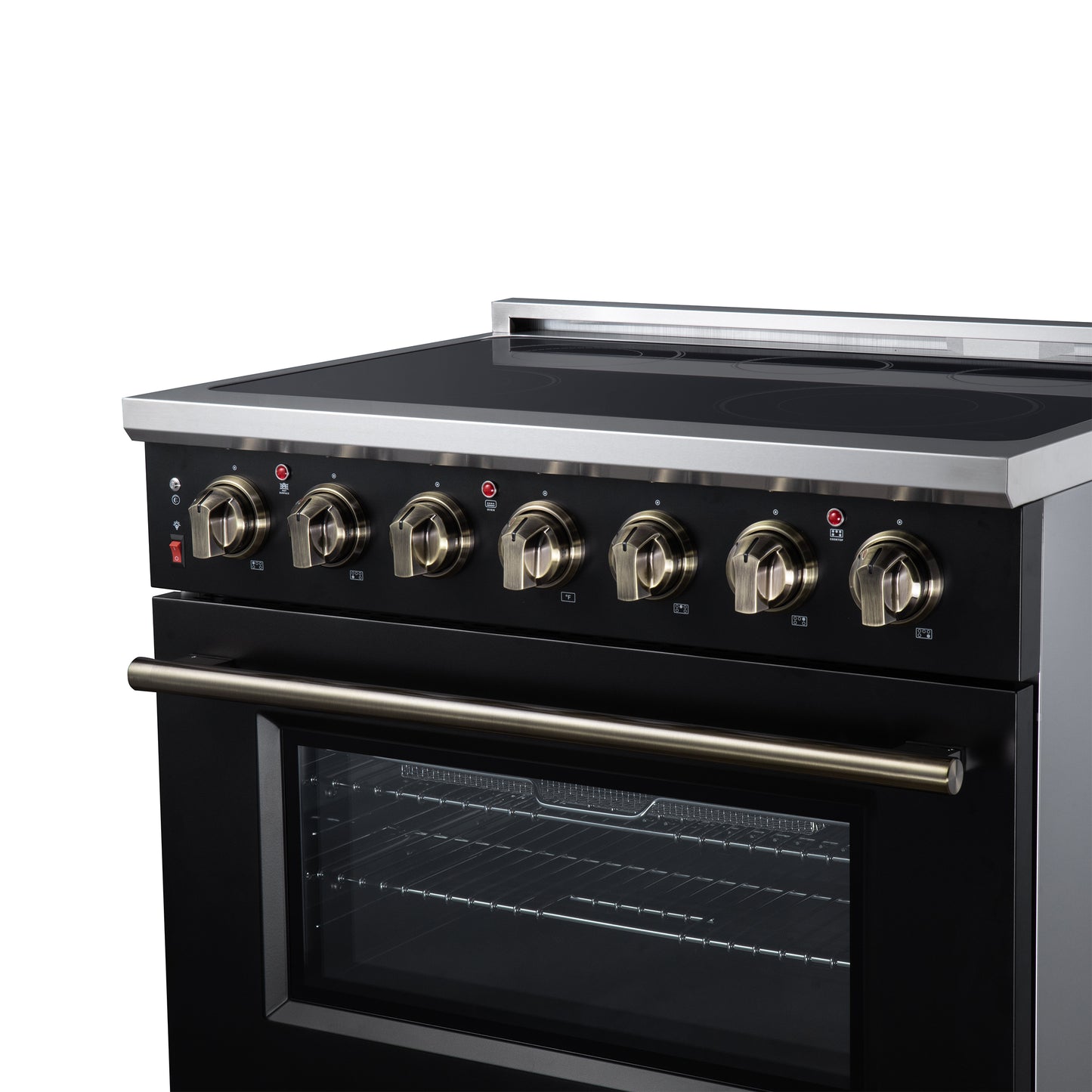 Massimo 36 Inch Freestanding Electric range, 5 radiant burners, 5.36 cf. True Convection oven, Air fryer kit, Black - Forno Appliances