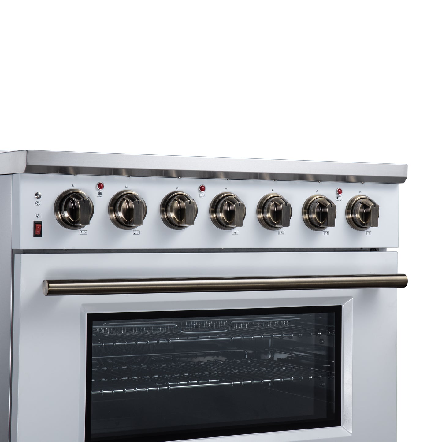 Massimo 36 Inch Freestanding Electric range, 5 radiant burners, 5.36 cf. True Convection oven, Air fryer kit, White - Forno Appliances