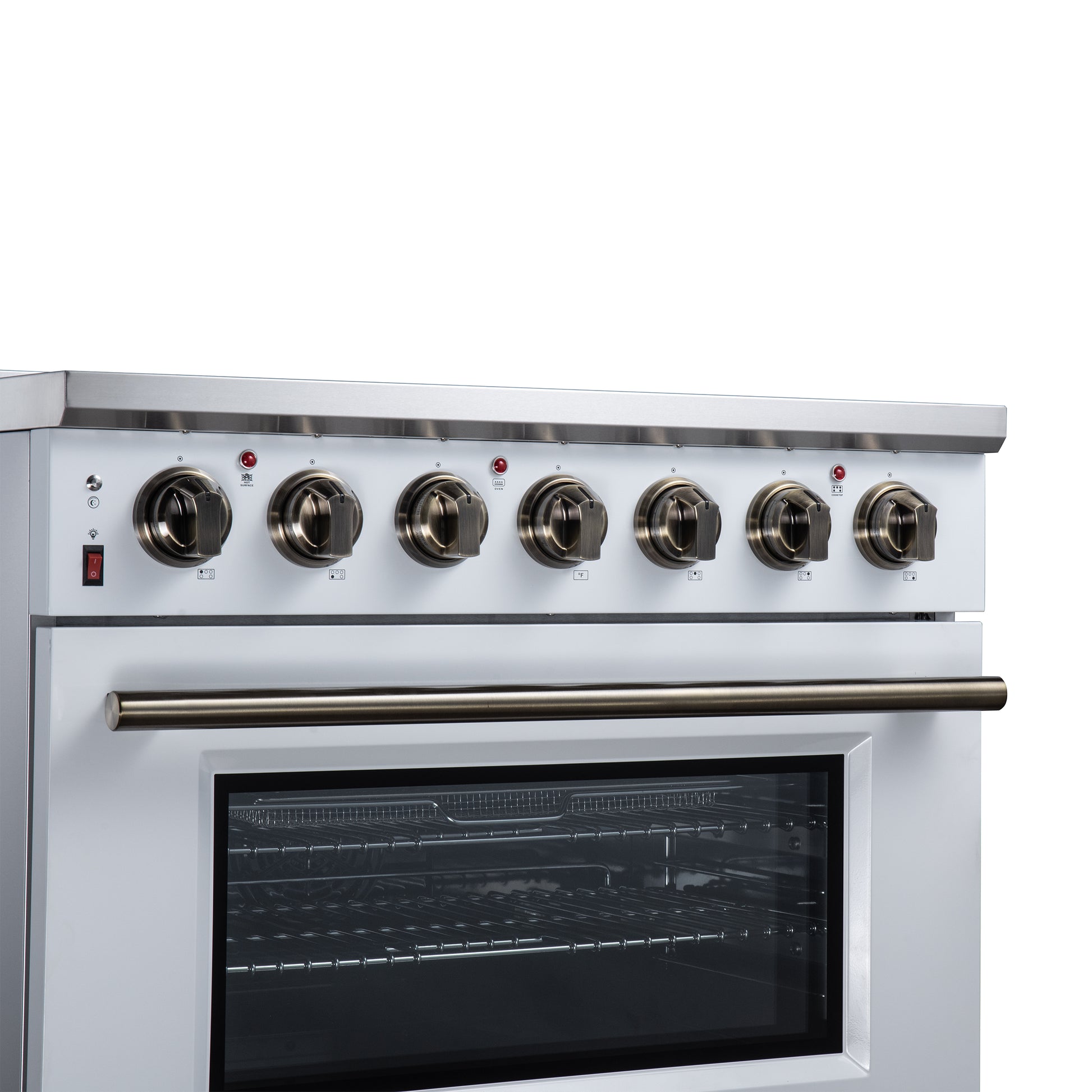 Massimo 36 Inch Freestanding Electric range, 5 radiant burners, 5.36 cf. True Convection oven, Air fryer kit, White - Forno Appliances