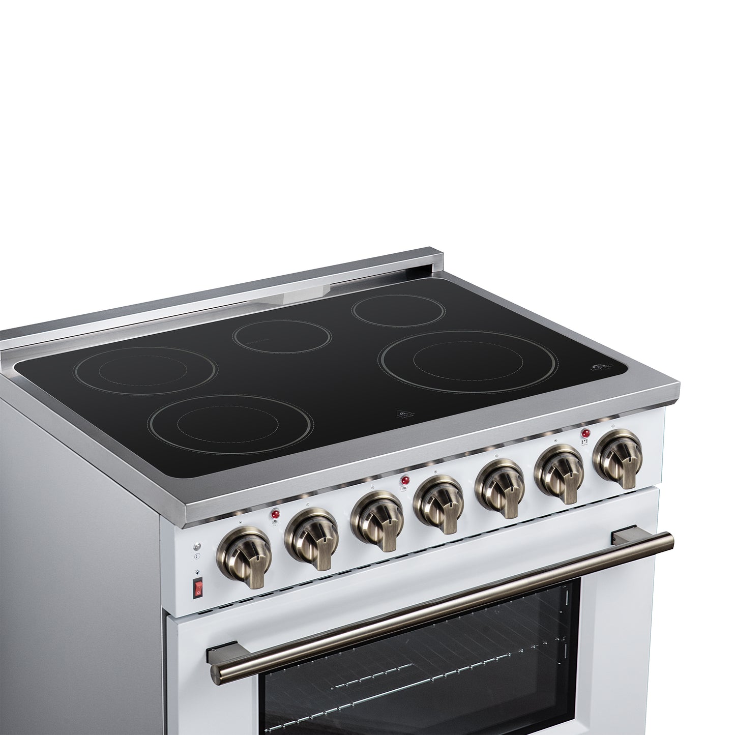 Massimo 36 Inch Freestanding Electric range, 5 radiant burners, 5.36 cf. True Convection oven, Air fryer kit, White - Forno Appliances