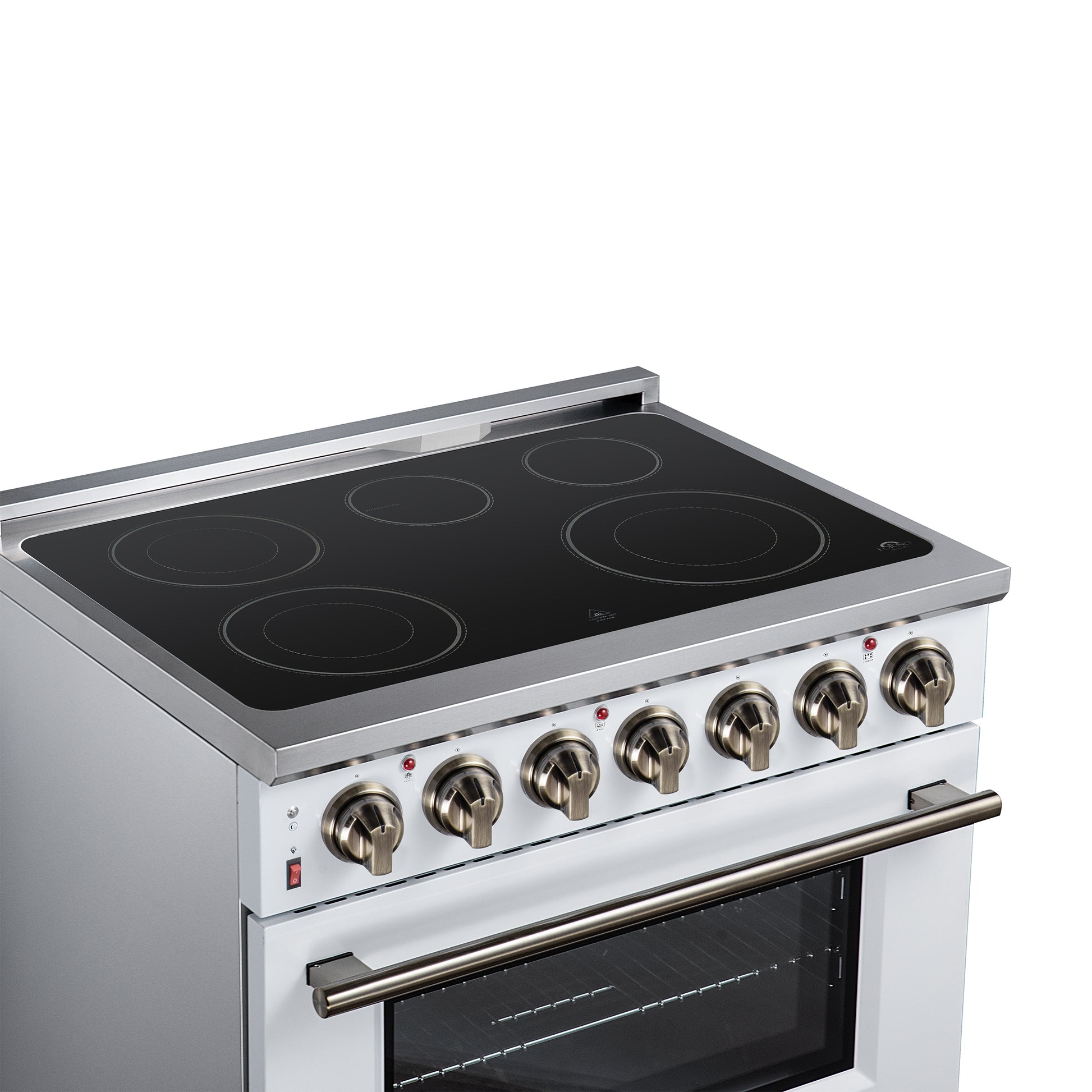 Massimo 36 Inch Freestanding Electric range, 5 radiant burners, 5.36 cf. True Convection oven, Air fryer kit, White - Forno Appliances