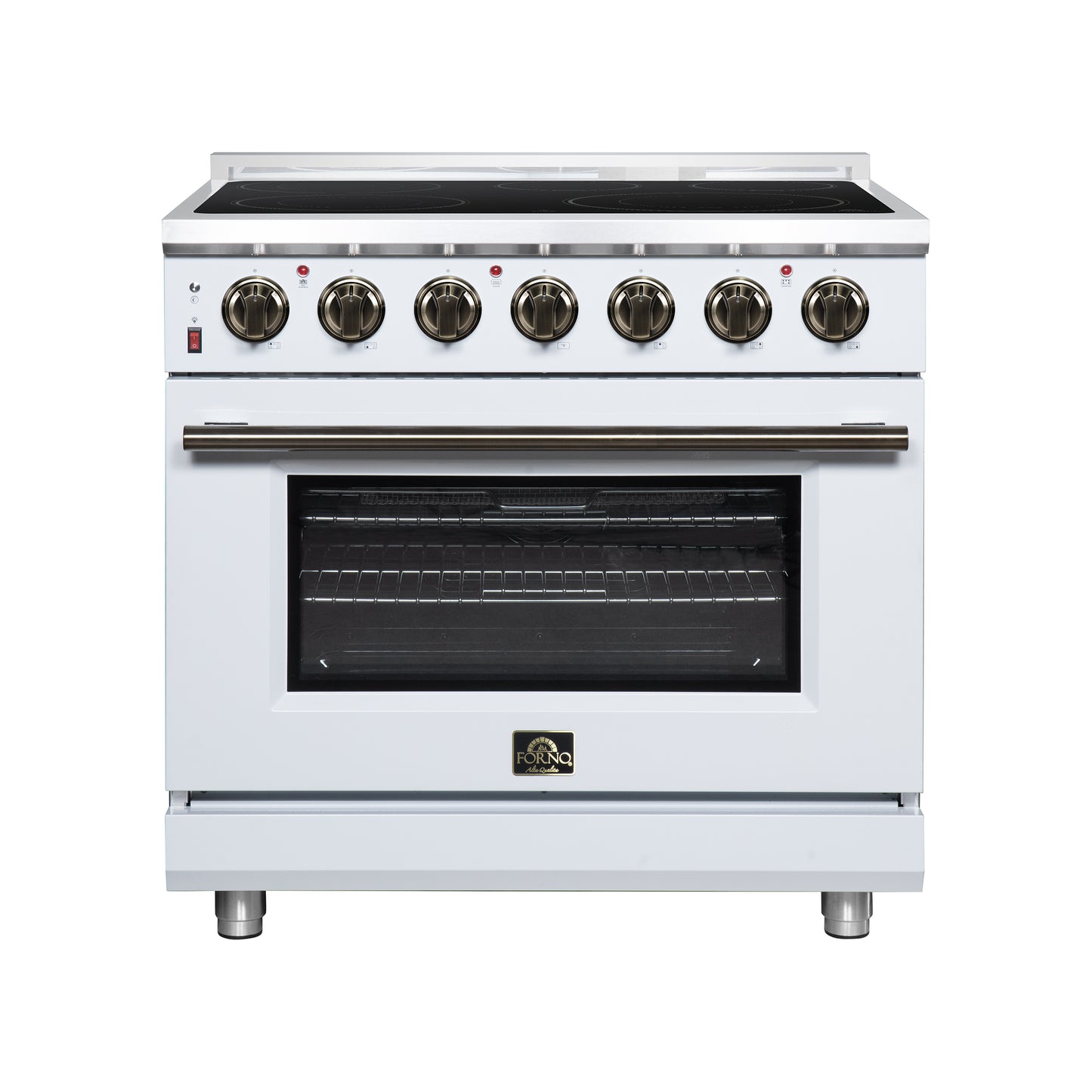 Massimo 36 Inch Freestanding Electric range, 5 radiant burners, 5.36 cf. True Convection oven, Air fryer kit, White - Forno Appliances