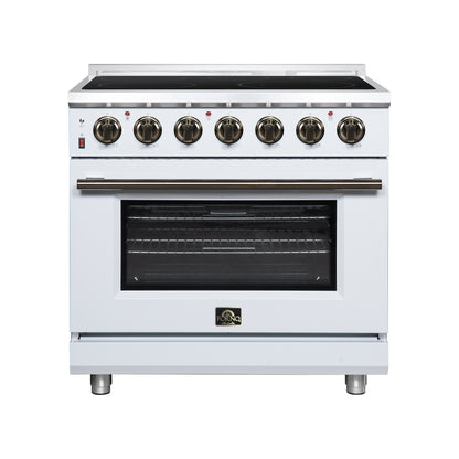Massimo 36 Inch Freestanding Electric range, 5 radiant burners, 5.36 cf. True Convection oven, Air fryer kit, White - Forno Appliances