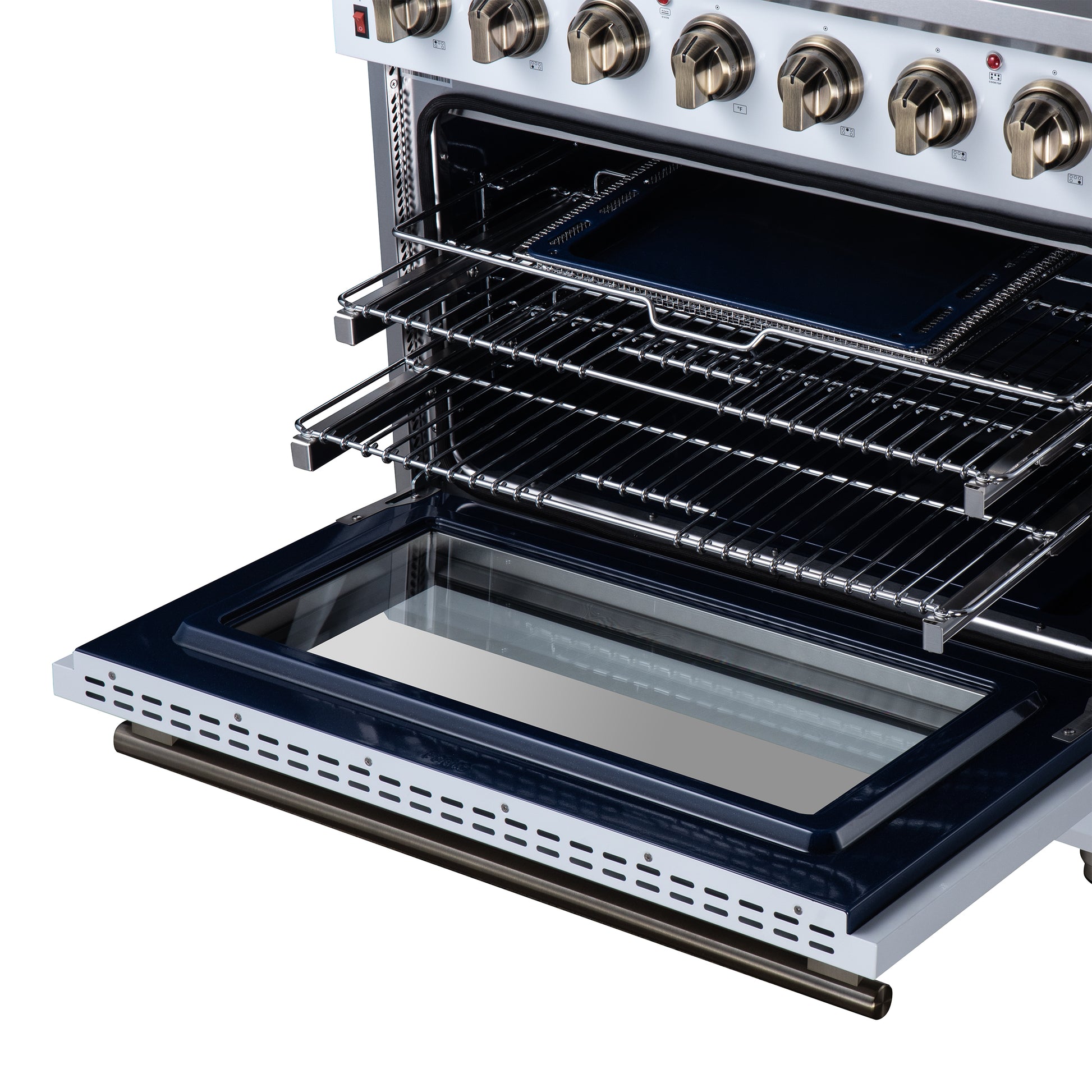Massimo 36 Inch Freestanding Electric range, 5 radiant burners, 5.36 cf. True Convection oven, Air fryer kit, White - Forno Appliances