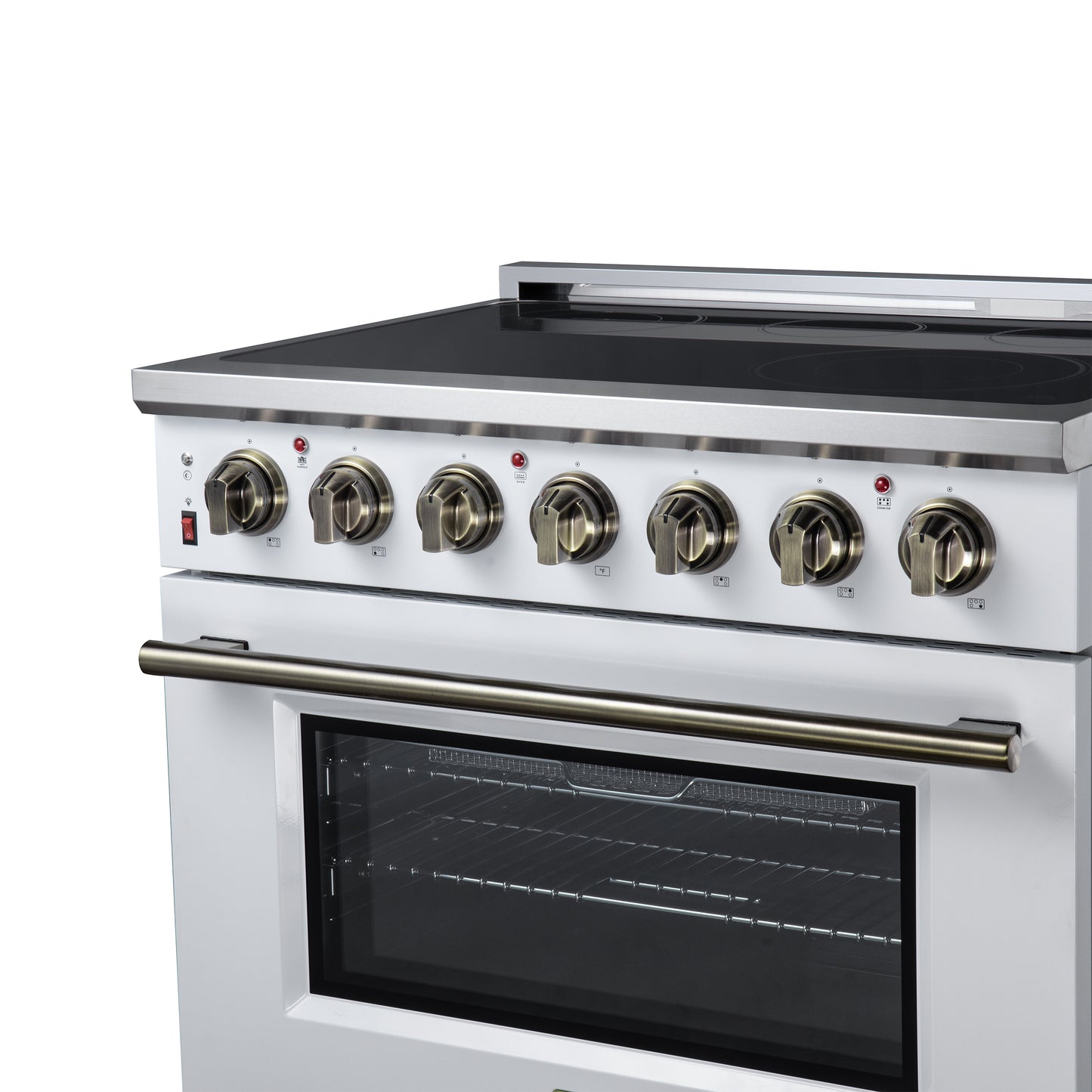 Massimo 36 Inch Freestanding Electric range, 5 radiant burners, 5.36 cf. True Convection oven, Air fryer kit, White - Forno Appliances