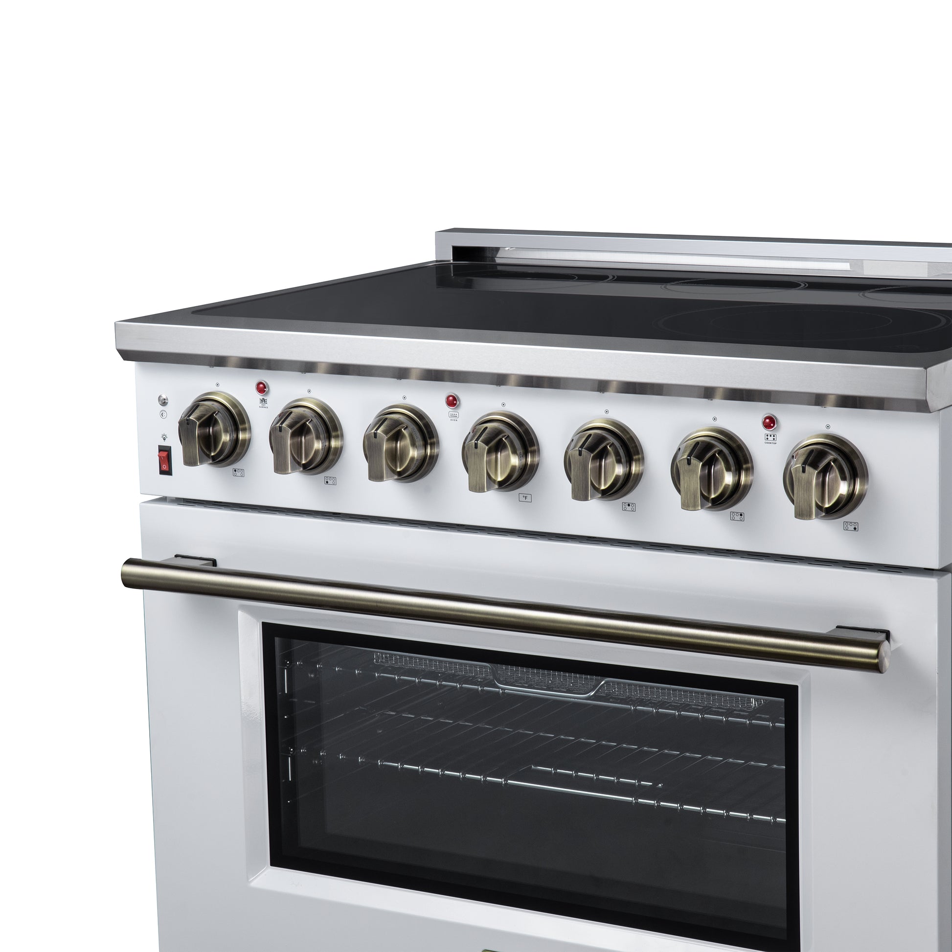 Massimo 36 Inch Freestanding Electric range, 5 radiant burners, 5.36 cf. True Convection oven, Air fryer kit, White - Forno Appliances