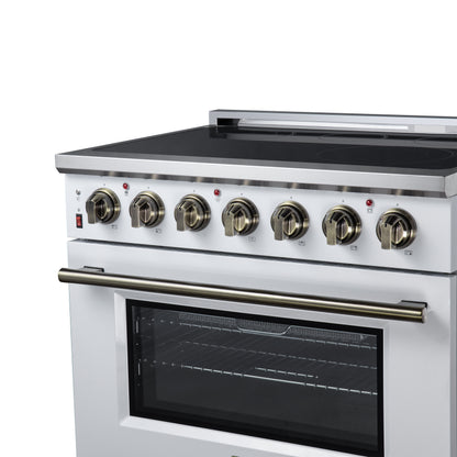 Massimo 36 Inch Freestanding Electric range, 5 radiant burners, 5.36 cf. True Convection oven, Air fryer kit, White - Forno Appliances