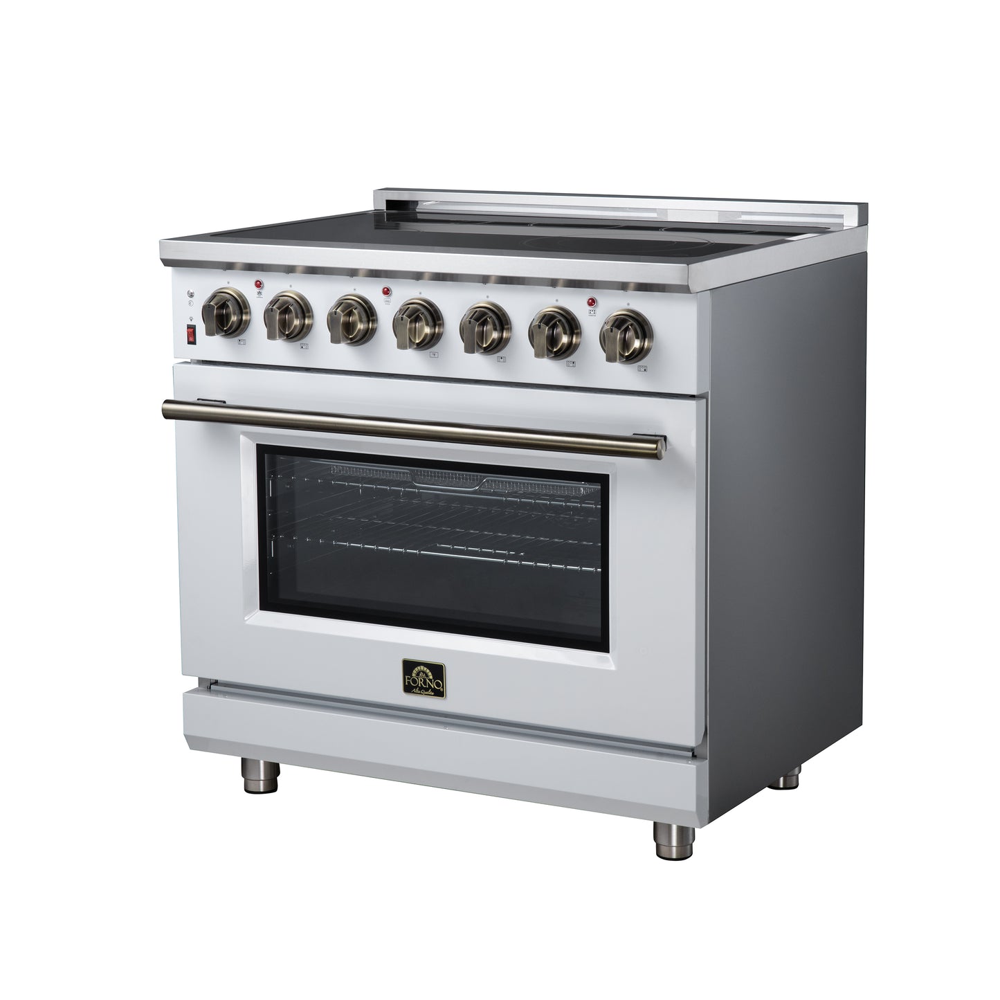 Massimo 36 Inch Freestanding Electric range, 5 radiant burners, 5.36 cf. True Convection oven, Air fryer kit, White - Forno Appliances