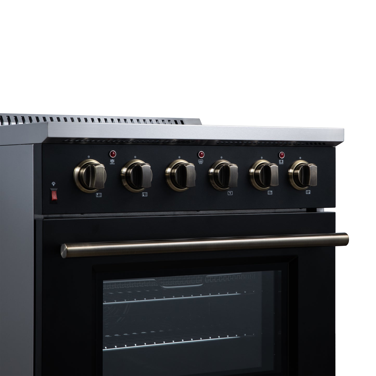 Galiano 30 Inch Freestanding Electric range, 4 radiant burners, 4.32 cf. True Convection oven, Air fryer kit, Black - Forno Appliances