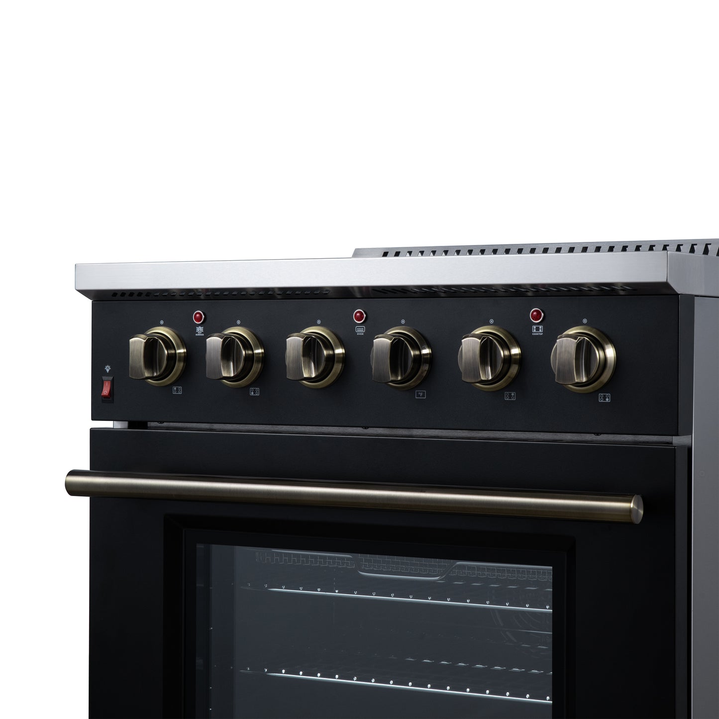 Galiano 30 Inch Freestanding Electric range, 4 radiant burners, 4.32 cf. True Convection oven, Air fryer kit, Black - Forno Appliances