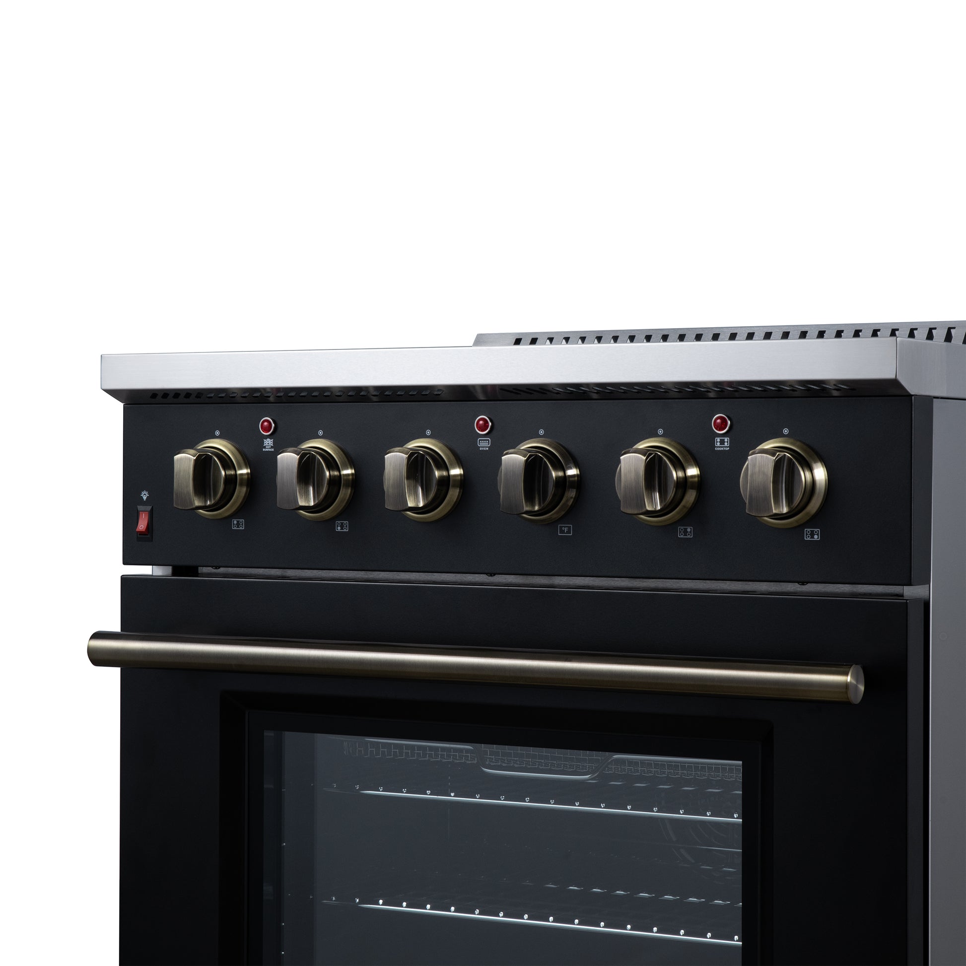 Galiano 30 Inch Freestanding Electric range, 4 radiant burners, 4.32 cf. True Convection oven, Air fryer kit, Black - Forno Appliances