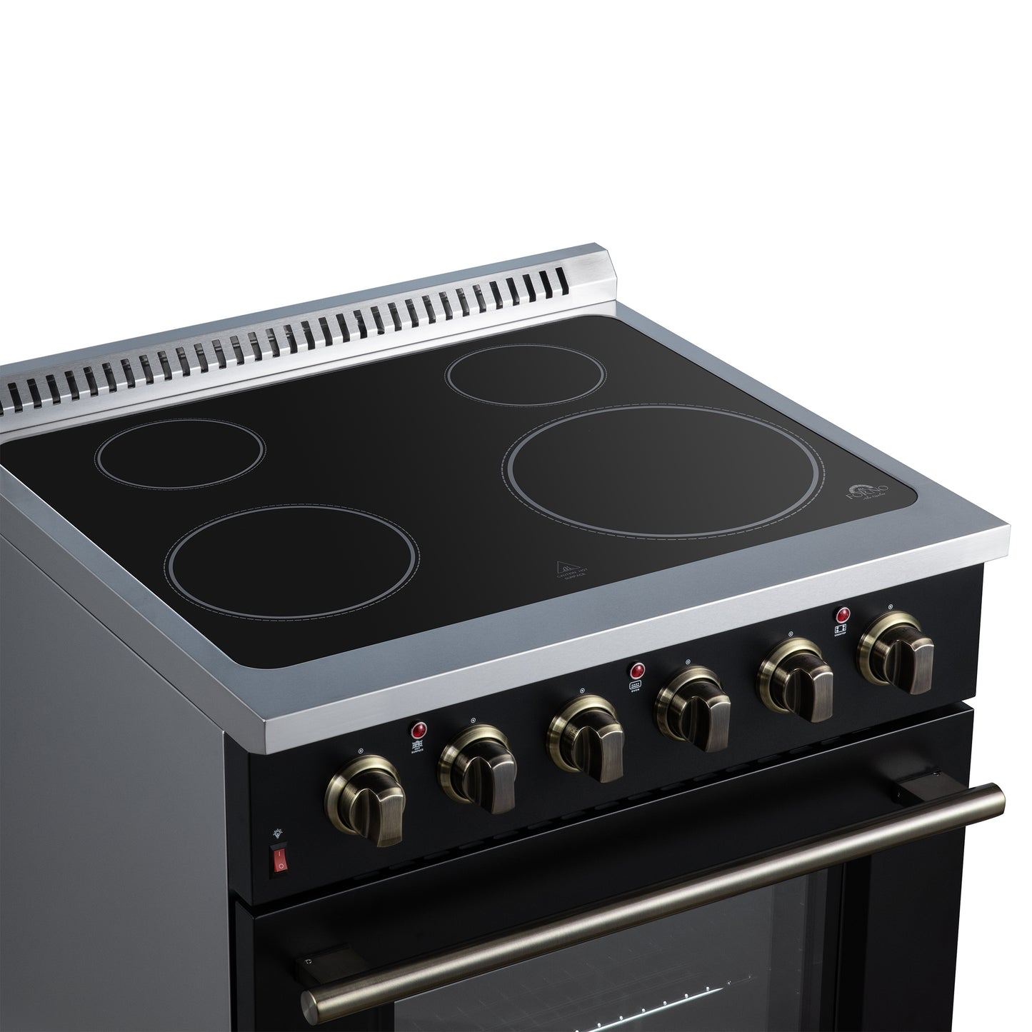 Galiano 30 Inch Freestanding Electric range, 4 radiant burners, 4.32 cf. True Convection oven, Air fryer kit, Black - Forno Appliances