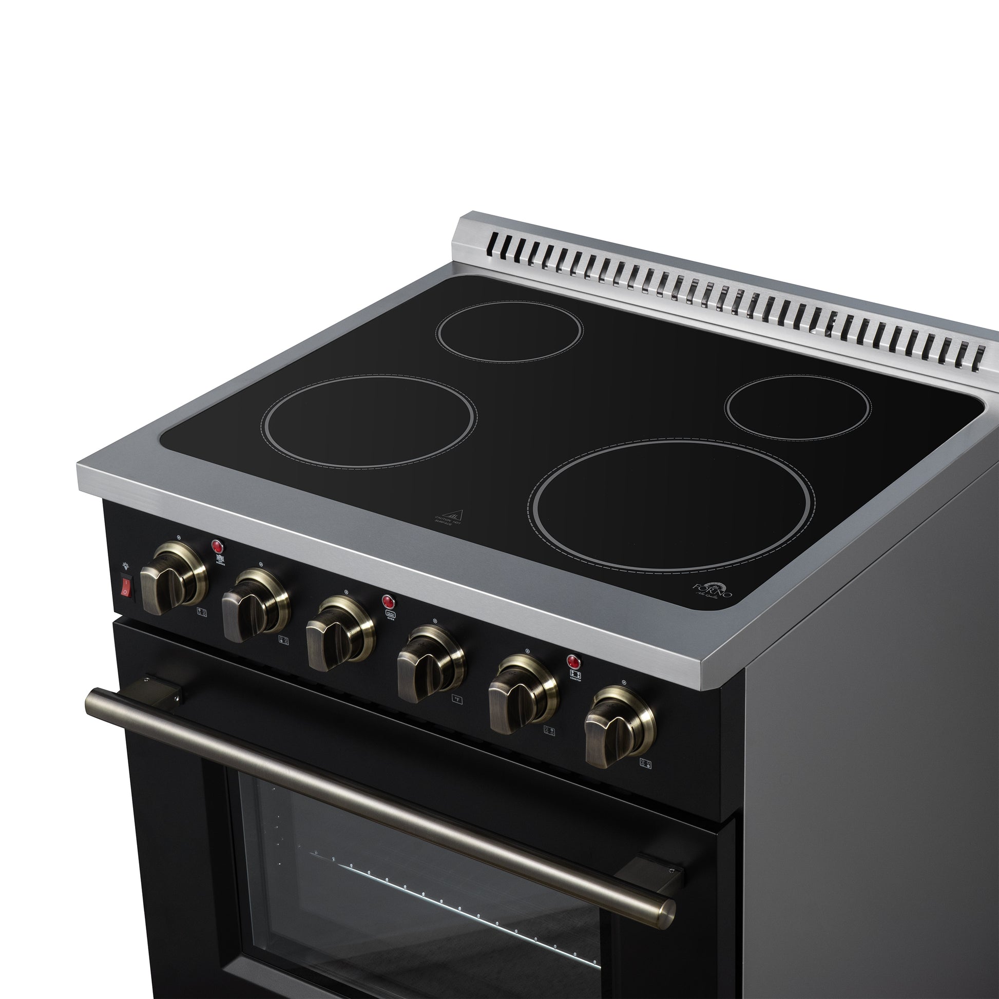 Galiano 30 Inch Freestanding Electric range, 4 radiant burners, 4.32 cf. True Convection oven, Air fryer kit, Black - Forno Appliances