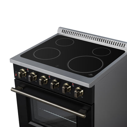 Galiano 30 Inch Freestanding Electric range, 4 radiant burners, 4.32 cf. True Convection oven, Air fryer kit, Black - Forno Appliances