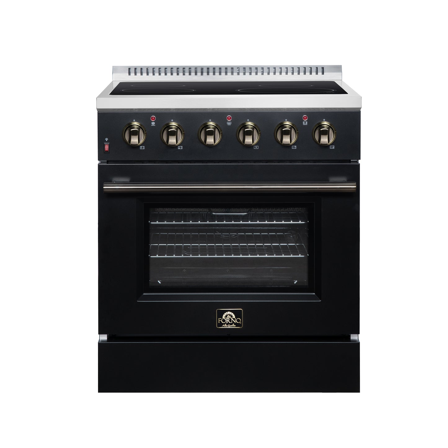 Galiano 30 Inch Freestanding Electric range, 4 radiant burners, 4.32 cf. True Convection oven, Air fryer kit, Black - Forno Appliances