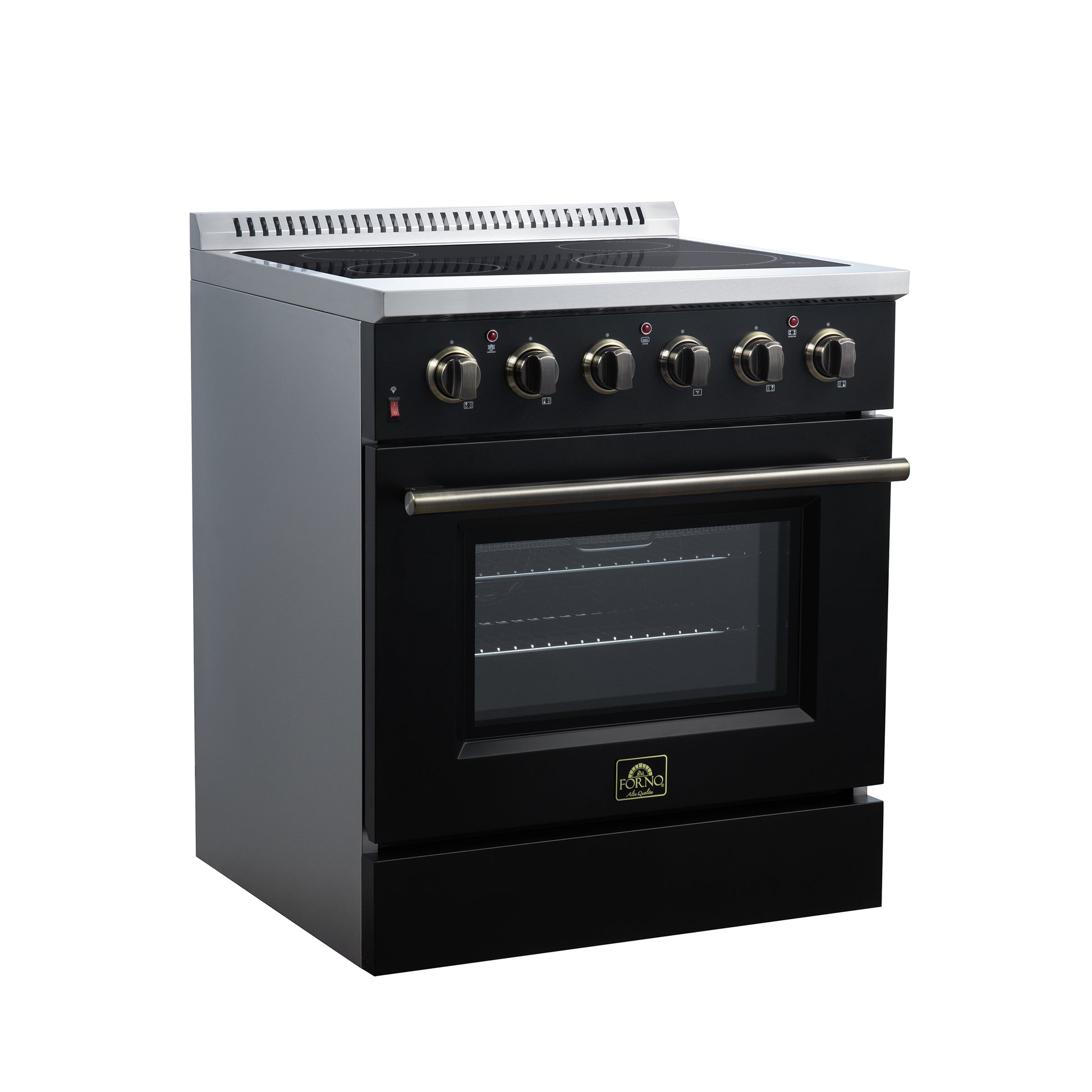 Galiano 30 Inch Freestanding Electric range, 4 radiant burners, 4.32 cf. True Convection oven, Air fryer kit, Black - Forno Appliances