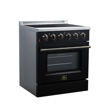Galiano 30 Inch Freestanding Electric range, 4 radiant burners, 4.32 cf. True Convection oven, Air fryer kit, Black - Forno Appliances