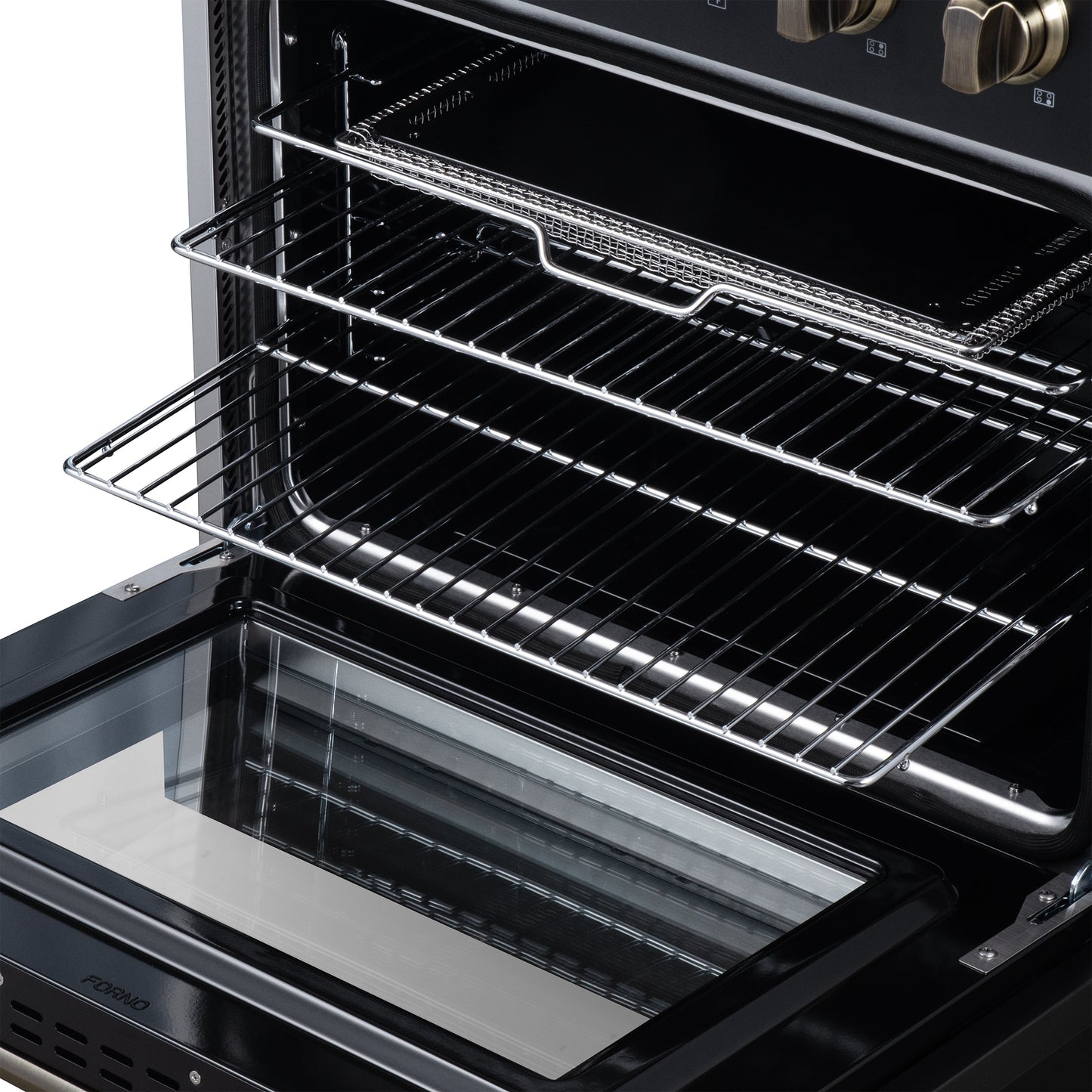 Galiano 30 Inch Freestanding Electric range, 4 radiant burners, 4.32 cf. True Convection oven, Air fryer kit, Black - Forno Appliances