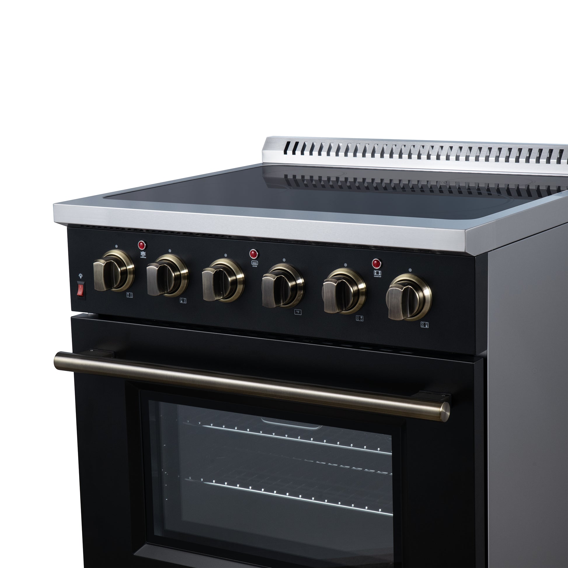 Galiano 30 Inch Freestanding Electric range, 4 radiant burners, 4.32 cf. True Convection oven, Air fryer kit, Black - Forno Appliances