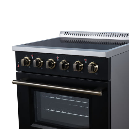 Galiano 30 Inch Freestanding Electric range, 4 radiant burners, 4.32 cf. True Convection oven, Air fryer kit, Black - Forno Appliances