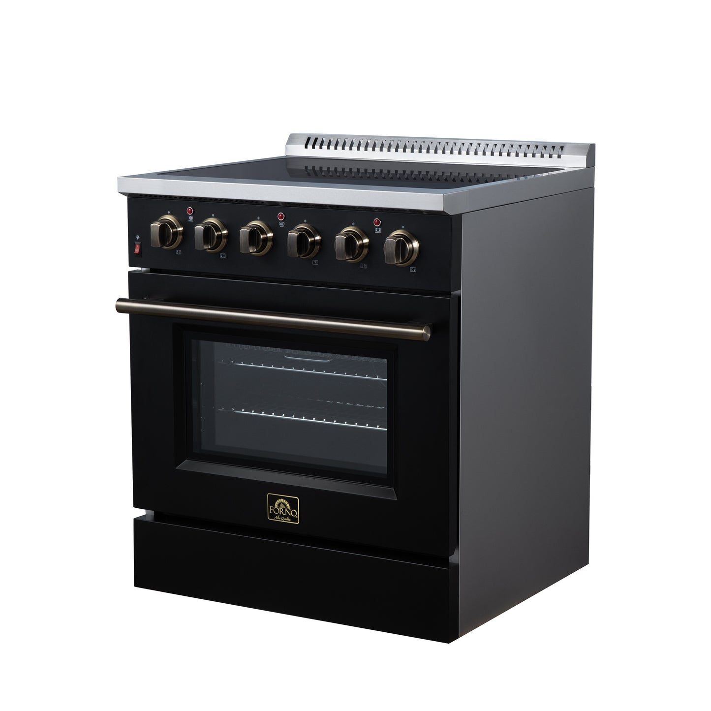 Galiano 30 Inch Freestanding Electric range, 4 radiant burners, 4.32 cf. True Convection oven, Air fryer kit, Black - Forno Appliances