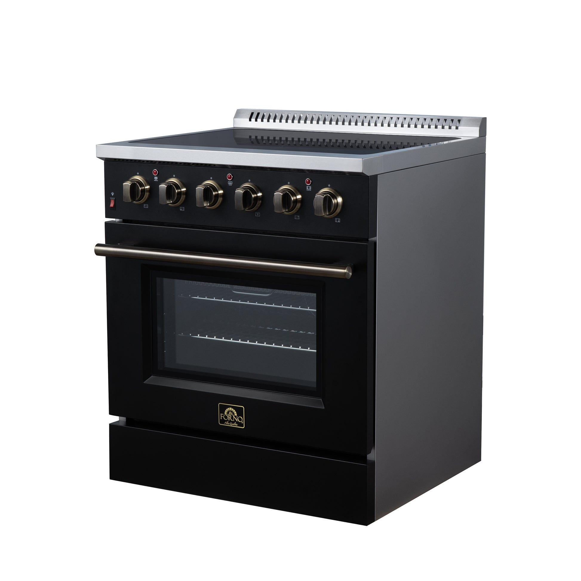 Galiano 30 Inch Freestanding Electric range, 4 radiant burners, 4.32 cf. True Convection oven, Air fryer kit, Black - Forno Appliances