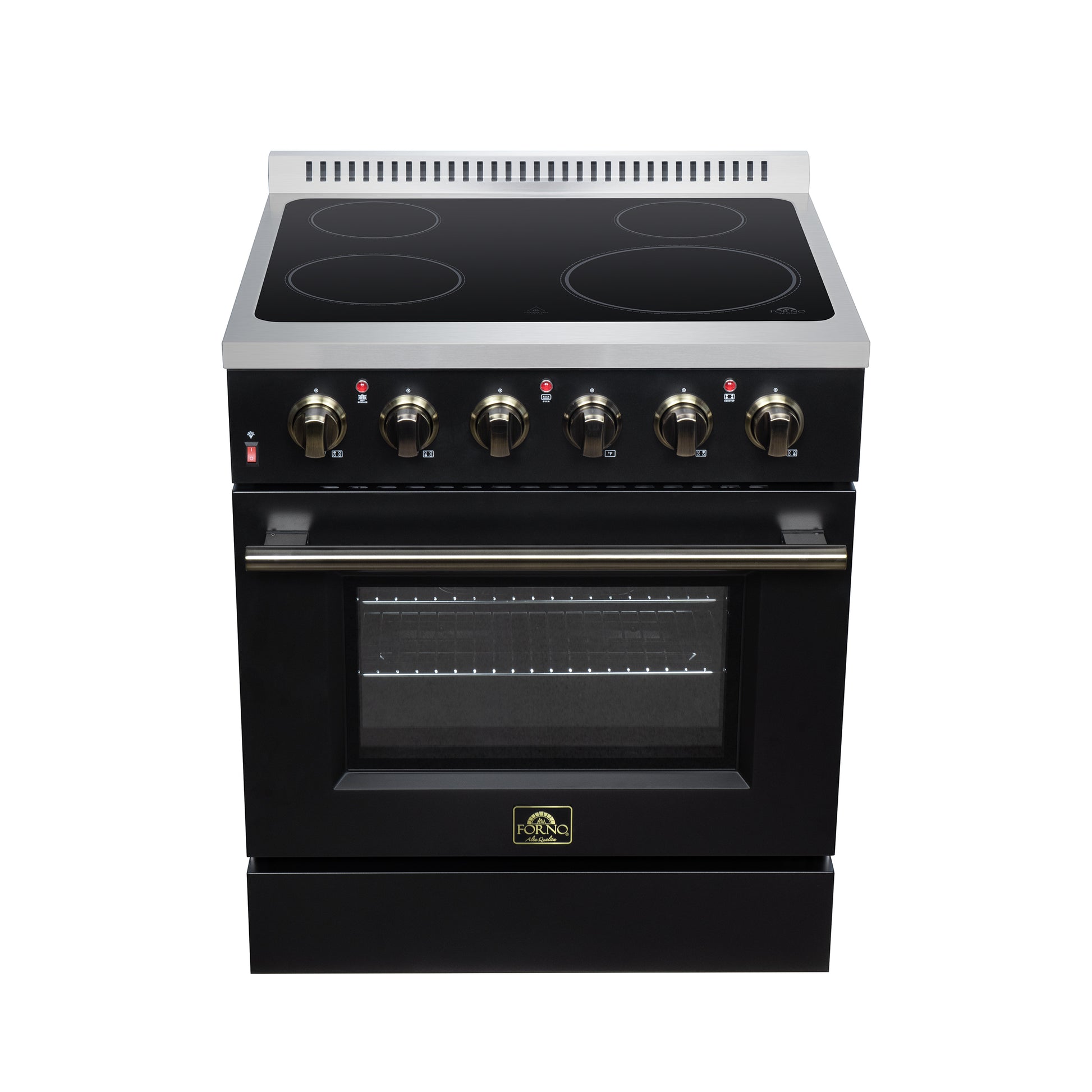 Galiano 30 Inch Freestanding Electric range, 4 radiant burners, 4.32 cf. True Convection oven, Air fryer kit, Black - Forno Appliances