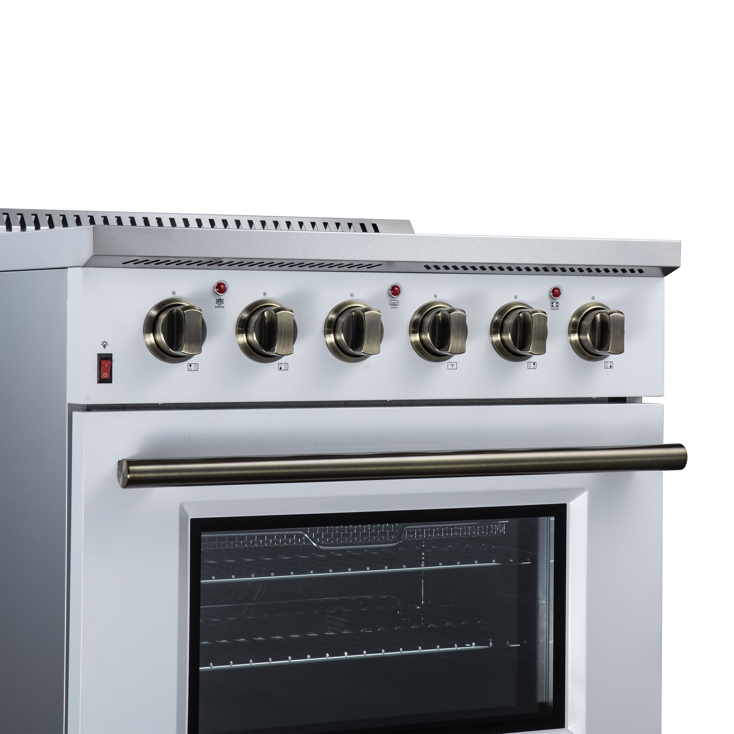 Galiano 30 Inch Freestanding Electric range, 4 radiant burners, 4.32 cf. True Convection oven, Air fryer kit, White - Forno Appliances