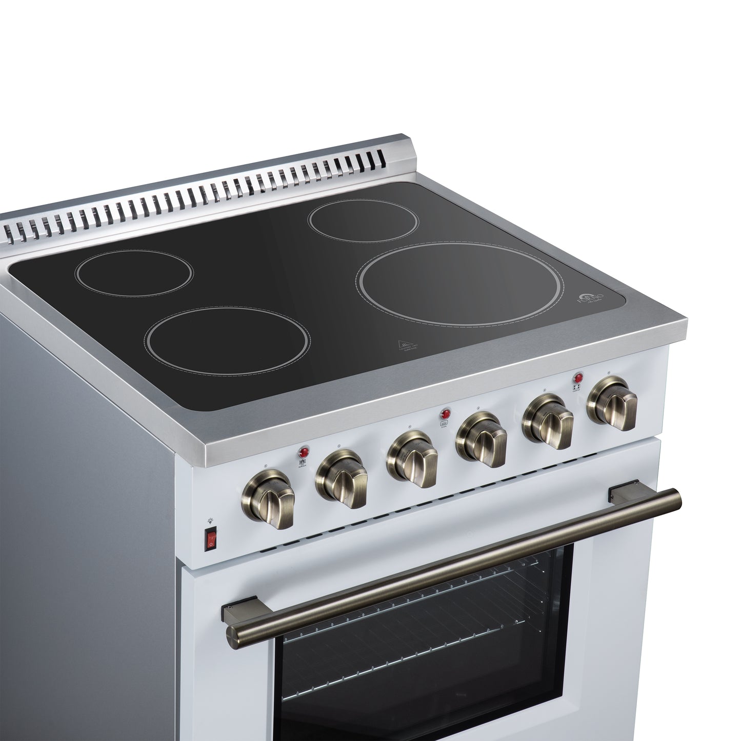 Galiano 30 Inch Freestanding Electric range, 4 radiant burners, 4.32 cf. True Convection oven, Air fryer kit, White - Forno Appliances