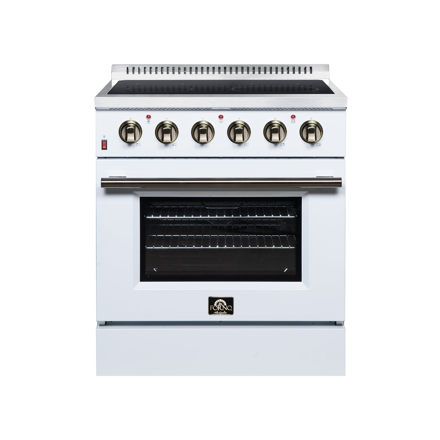 Galiano 30 Inch Freestanding Electric range, 4 radiant burners, 4.32 cf. True Convection oven, Air fryer kit, White - Forno Appliances