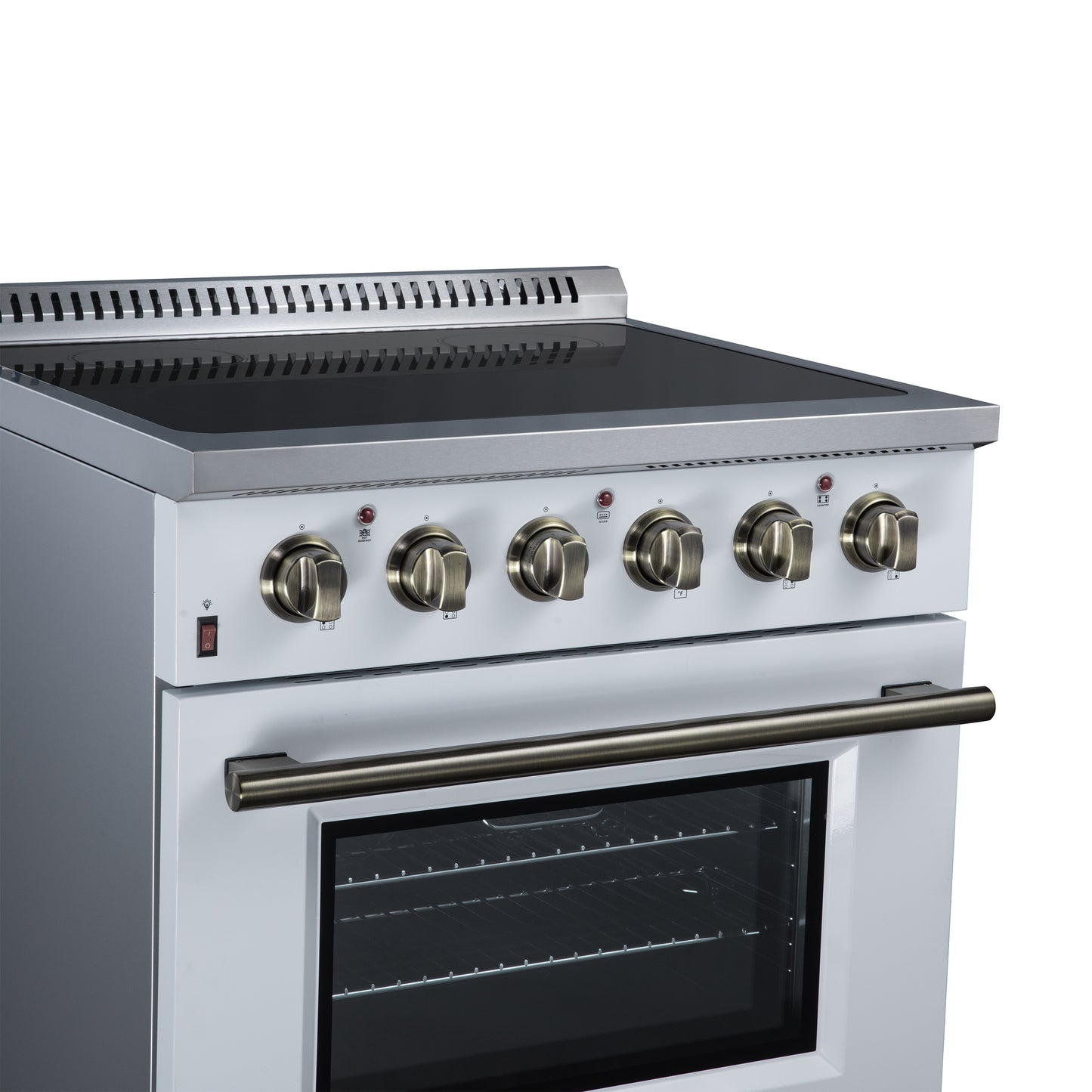 Galiano 30 Inch Freestanding Electric range, 4 radiant burners, 4.32 cf. True Convection oven, Air fryer kit, White - Forno Appliances