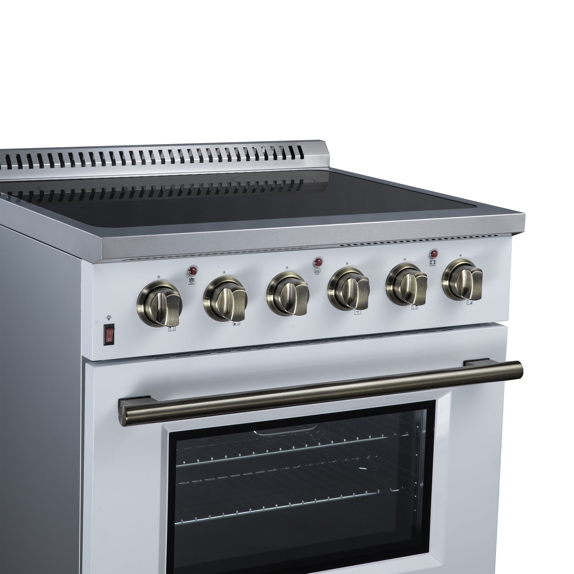 Galiano 30 Inch Freestanding Electric range, 4 radiant burners, 4.32 cf. True Convection oven, Air fryer kit, White - Forno Appliances