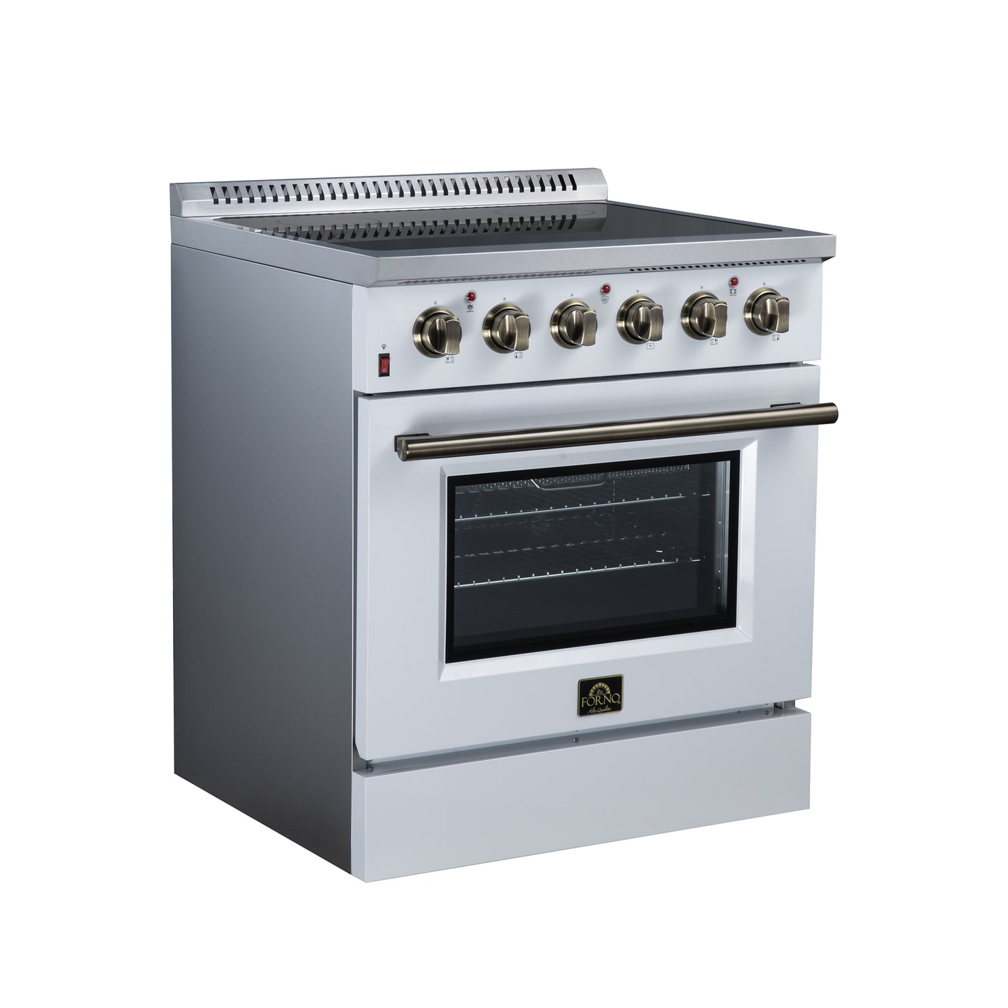 Galiano 30 Inch Freestanding Electric range, 4 radiant burners, 4.32 cf. True Convection oven, Air fryer kit, White - Forno Appliances