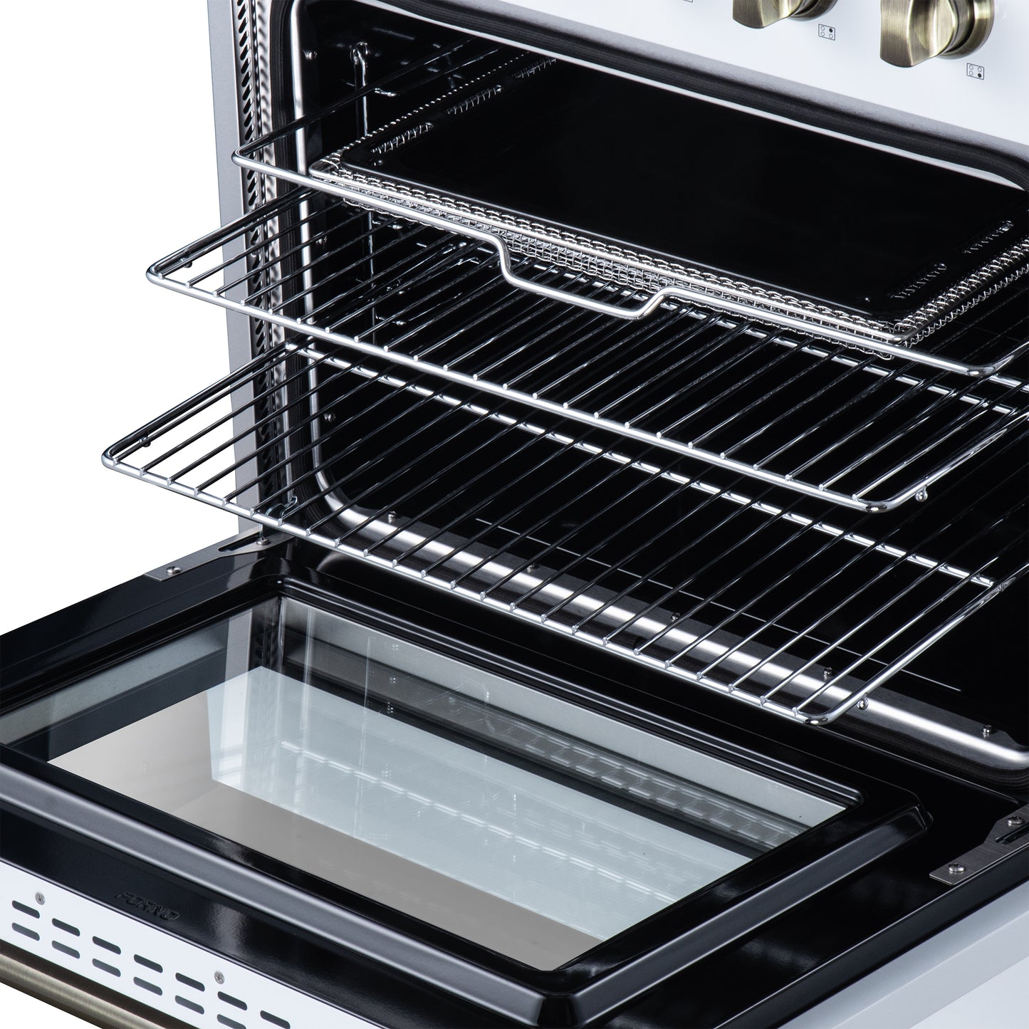 Galiano 30 Inch Freestanding Electric range, 4 radiant burners, 4.32 cf. True Convection oven, Air fryer kit, White - Forno Appliances