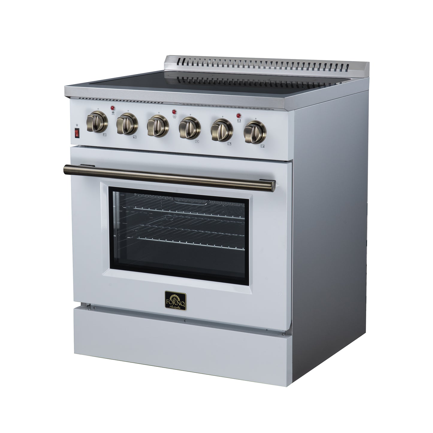 Galiano 30 Inch Freestanding Electric range, 4 radiant burners, 4.32 cf. True Convection oven, Air fryer kit, White - Forno Appliances