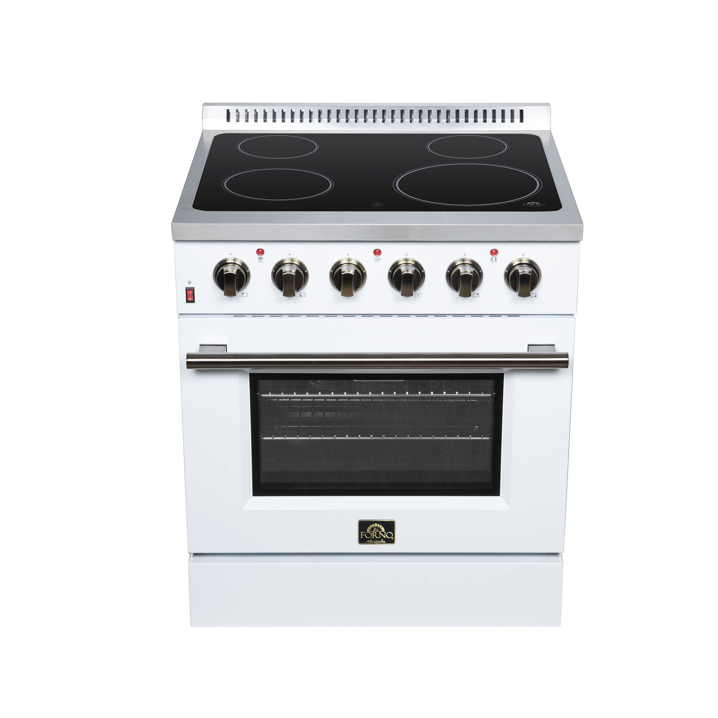 Galiano 30 Inch Freestanding Electric range, 4 radiant burners, 4.32 cf. True Convection oven, Air fryer kit, White - Forno Appliances