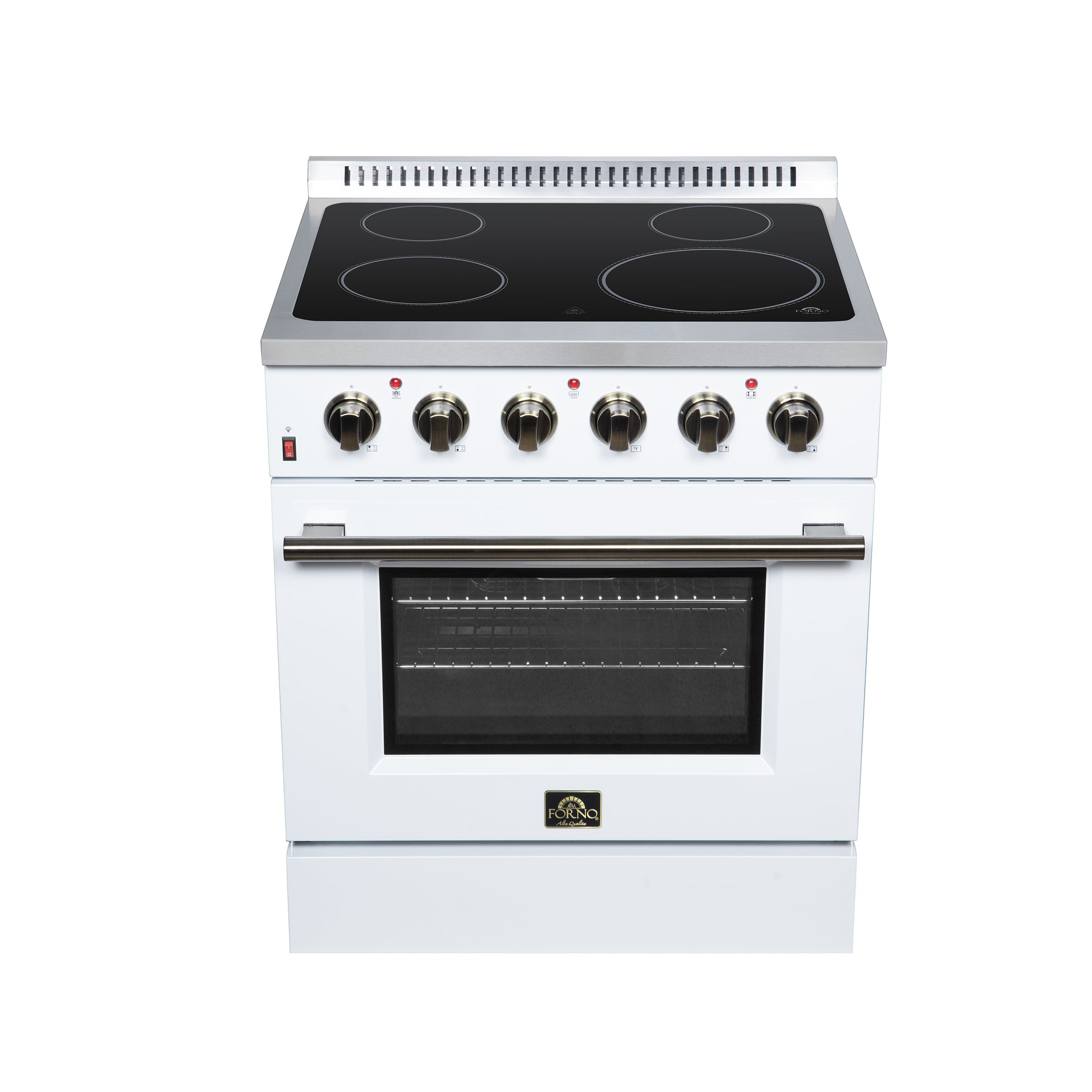 Galiano 30 Inch Freestanding Electric range, 4 radiant burners, 4.32 cf. True Convection oven, Air fryer kit, White - Forno Appliances
