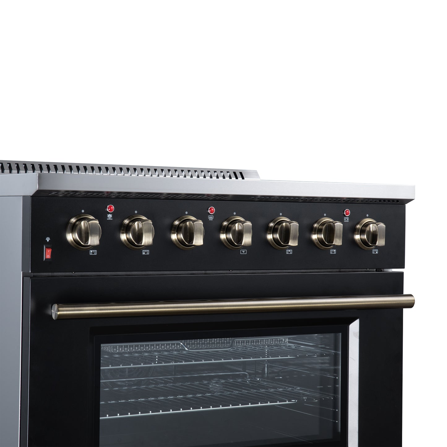 Galiano 36 Inch Freestanding Electric range, 5 radiant burners, 5.36 cf. True Convection oven, Air fryer kit, Black - Forno Appliances