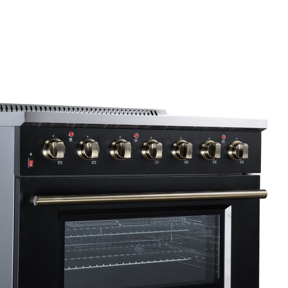 Galiano 36 Inch Freestanding Electric range, 5 radiant burners, 5.36 cf. True Convection oven, Air fryer kit, Black - Forno Appliances