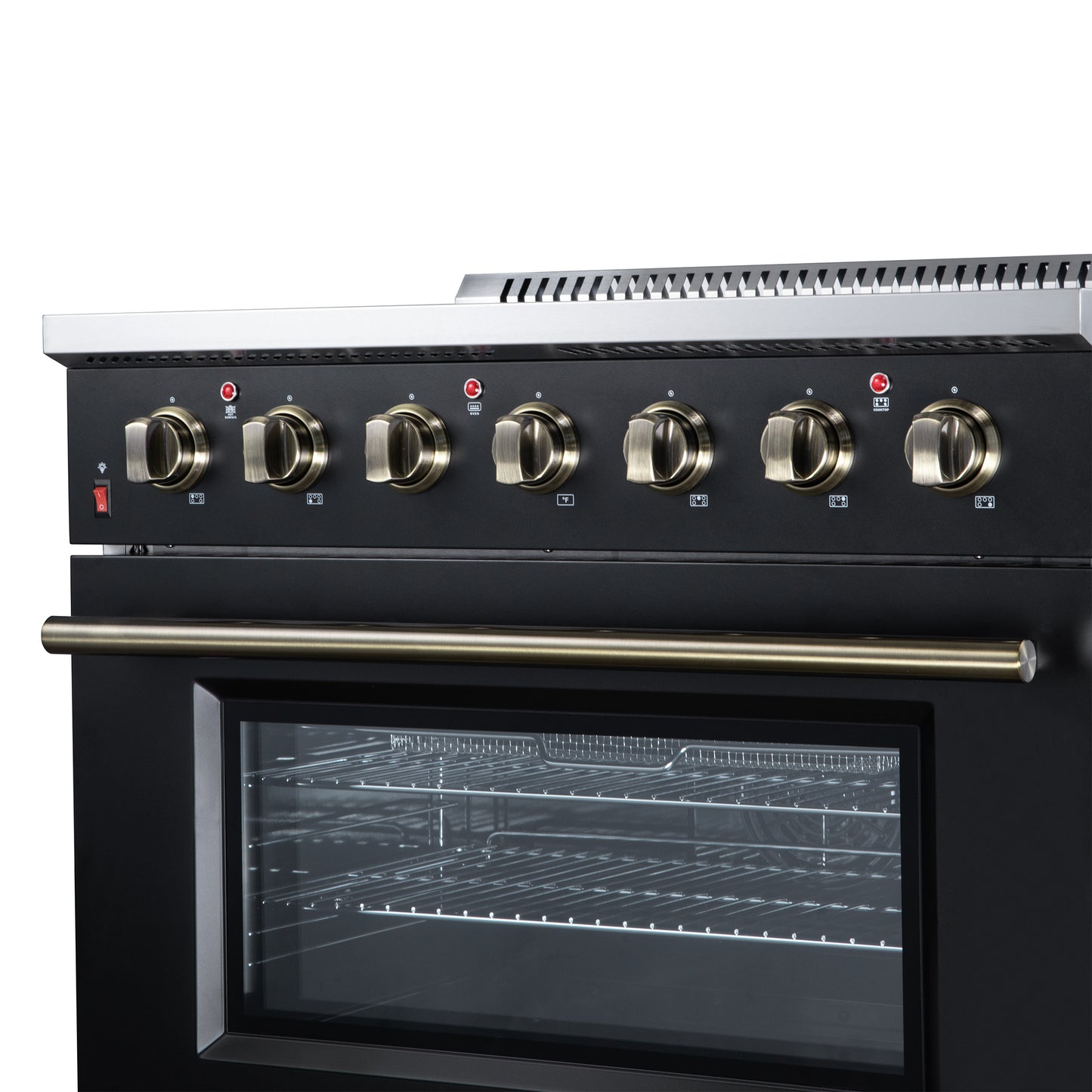 Galiano 36 Inch Freestanding Electric range, 5 radiant burners, 5.36 cf. True Convection oven, Air fryer kit, Black - Forno Appliances