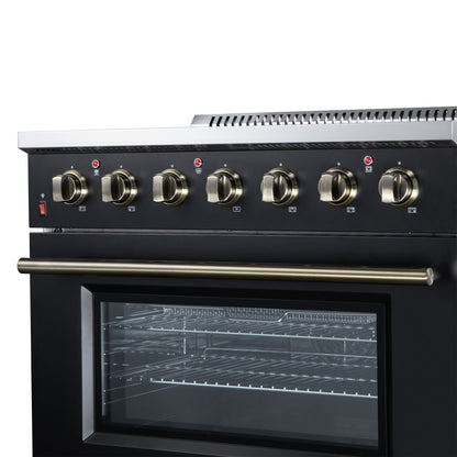 Galiano 36 Inch Freestanding Electric range, 5 radiant burners, 5.36 cf. True Convection oven, Air fryer kit, Black - Forno Appliances