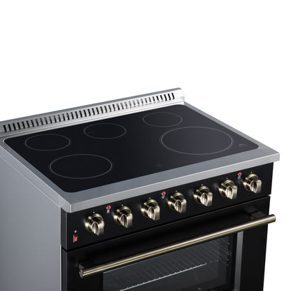 Galiano 36 Inch Freestanding Electric range, 5 radiant burners, 5.36 cf. True Convection oven, Air fryer kit, Black - Forno Appliances