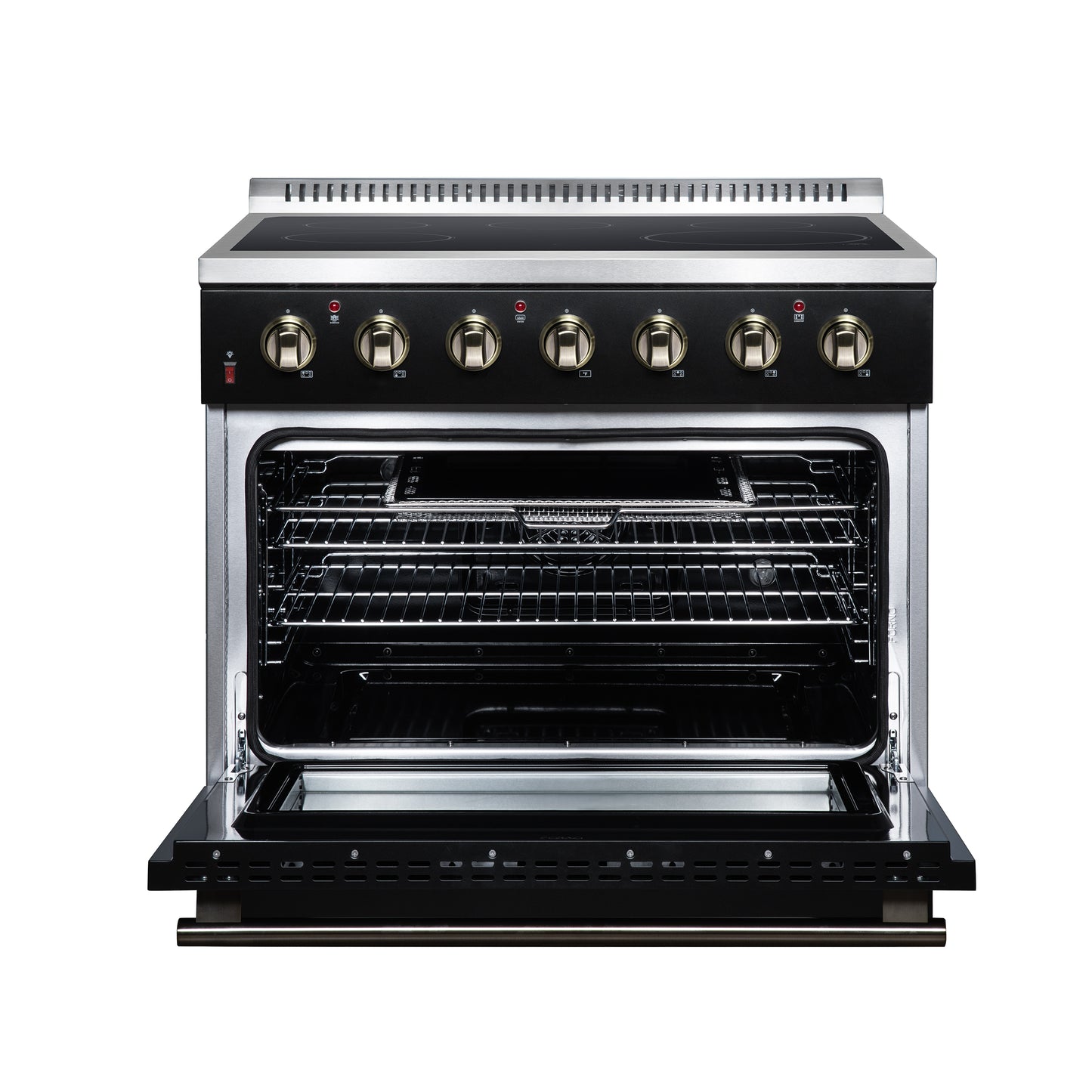 Galiano 36 Inch Freestanding Electric range, 5 radiant burners, 5.36 cf. True Convection oven, Air fryer kit, Black - Forno Appliances