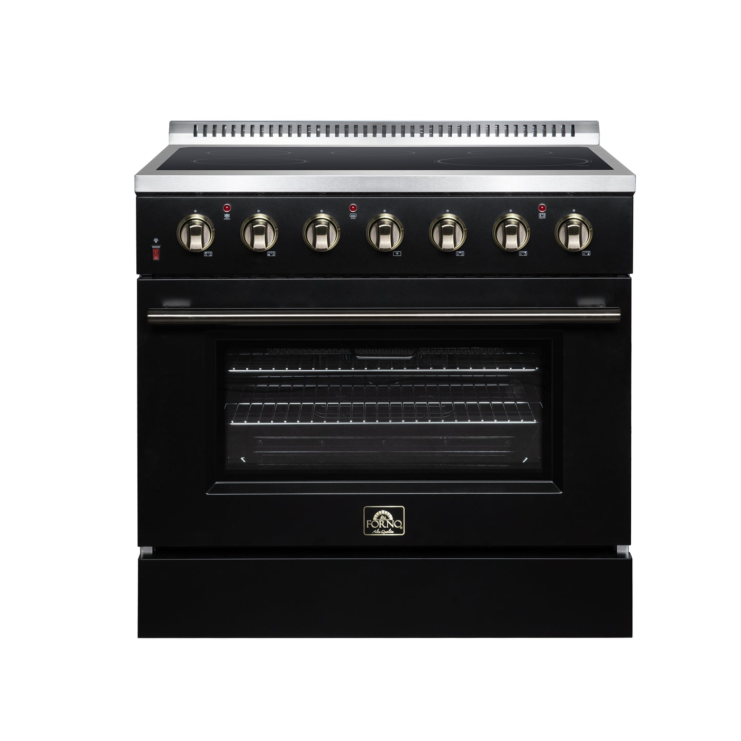 Galiano 36 Inch Freestanding Electric range, 5 radiant burners, 5.36 cf. True Convection oven, Air fryer kit, Black - Forno Appliances