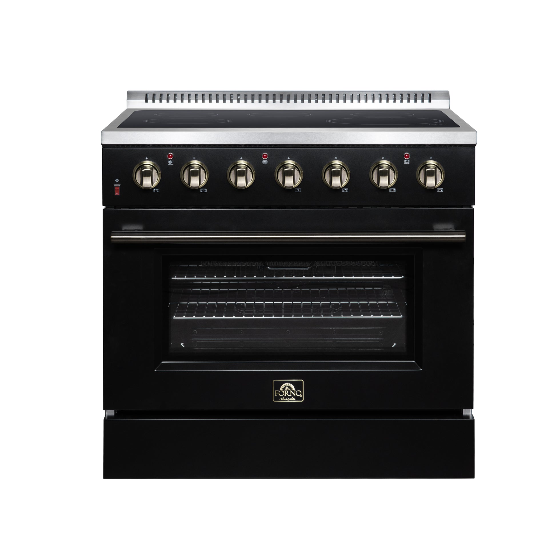 Galiano 36 Inch Freestanding Electric range, 5 radiant burners, 5.36 cf. True Convection oven, Air fryer kit, Black - Forno Appliances