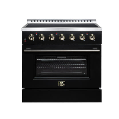Galiano 36 Inch Freestanding Electric range, 5 radiant burners, 5.36 cf. True Convection oven, Air fryer kit, Black - Forno Appliances