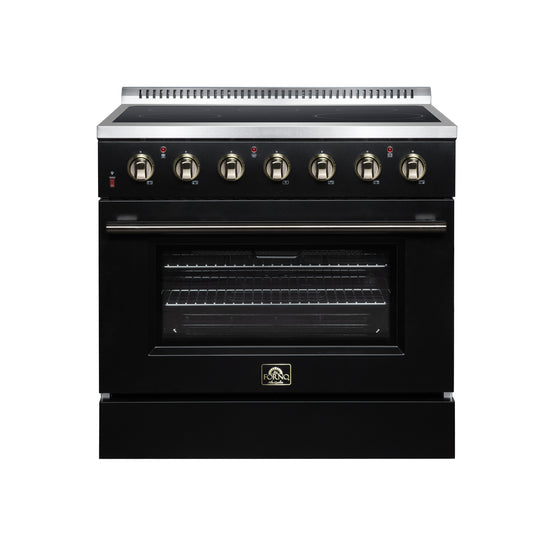 Galiano 36 Inch Freestanding Electric range, 5 radiant burners, 5.36 cf. True Convection oven, Air fryer kit, Black - Forno Appliances