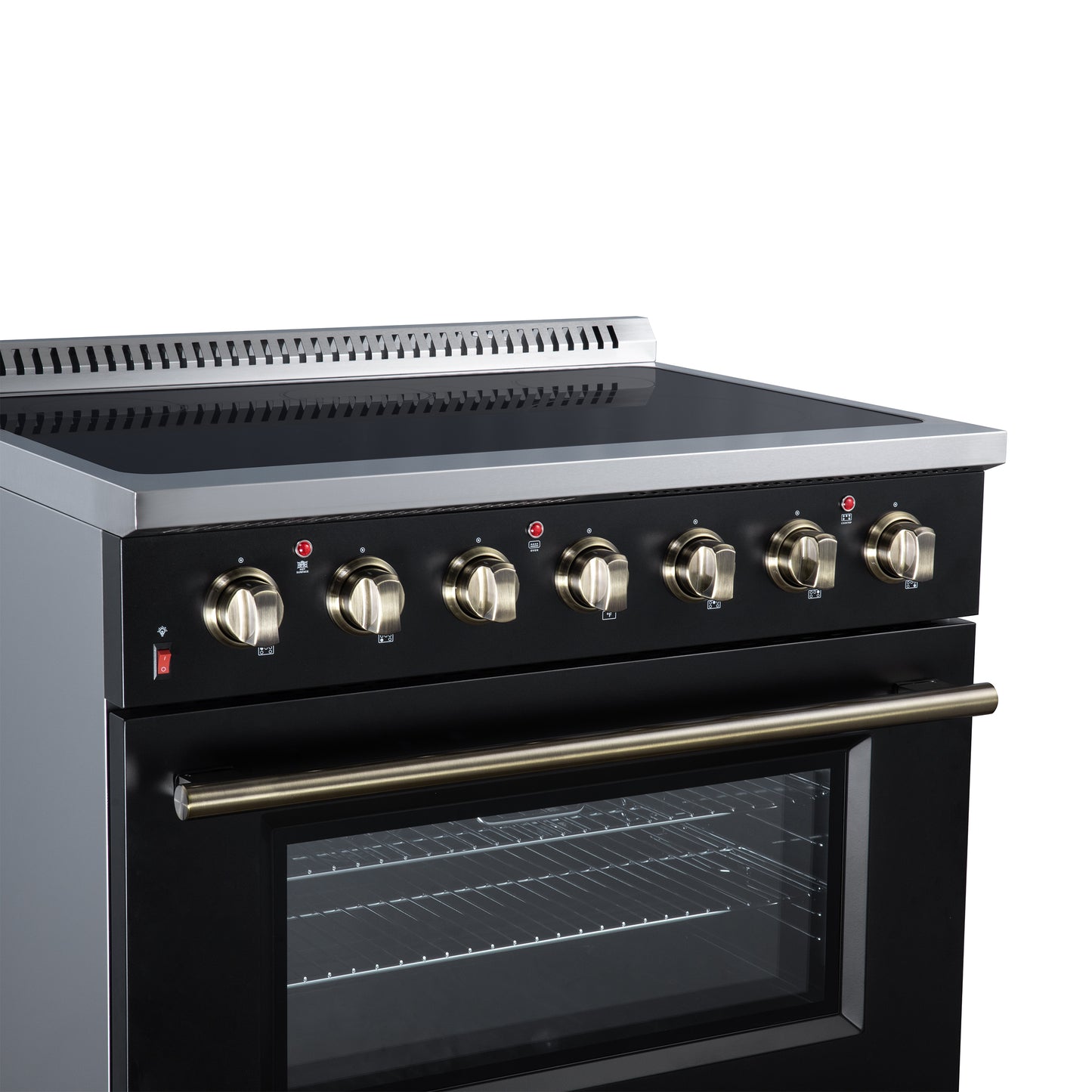 Galiano 36 Inch Freestanding Electric range, 5 radiant burners, 5.36 cf. True Convection oven, Air fryer kit, Black - Forno Appliances