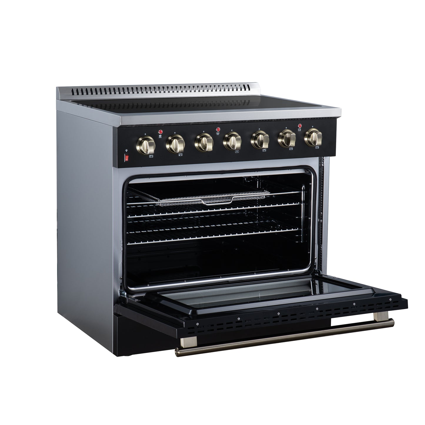Galiano 36 Inch Freestanding Electric range, 5 radiant burners, 5.36 cf. True Convection oven, Air fryer kit, Black - Forno Appliances