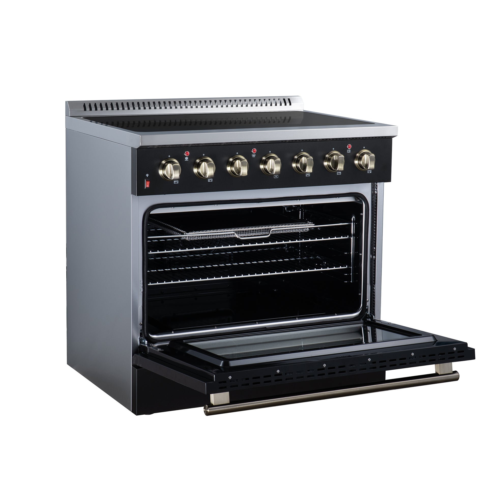 Galiano 36 Inch Freestanding Electric range, 5 radiant burners, 5.36 cf. True Convection oven, Air fryer kit, Black - Forno Appliances